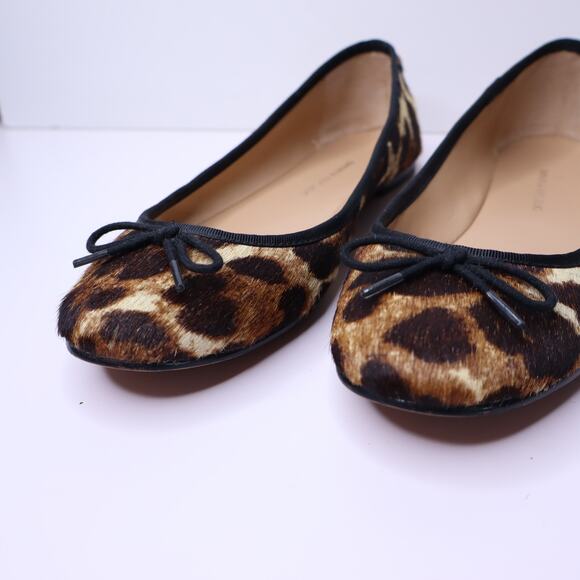 BANANA REPUBLIC Leopard Fur Ballet Flats Black Brown Round Toe Casual Women's 6M - Picture 2 of 8